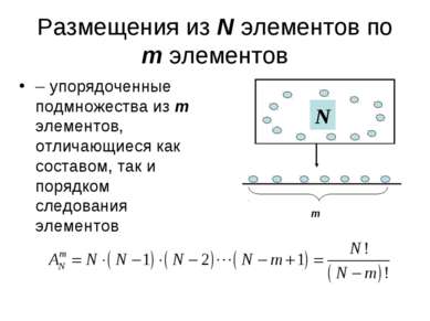 Размещения из N элементов по m элементов – упорядоченные подмножества из m эл...
