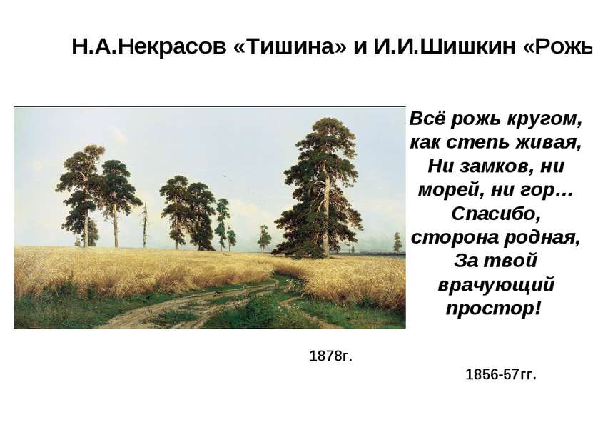 Н.А.Некрасов «Тишина» и И.И.Шишкин «Рожь» 1856-57гг. Всё рожь кругом, как сте...