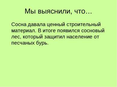 Мы выяснили, что… Сосна давала ценный строительный материал. В итоге появился...