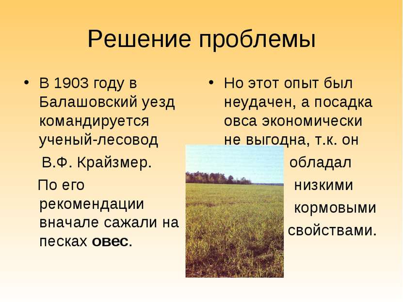 Решение проблемы В 1903 году в Балашовский уезд командируется ученый-лесовод ...