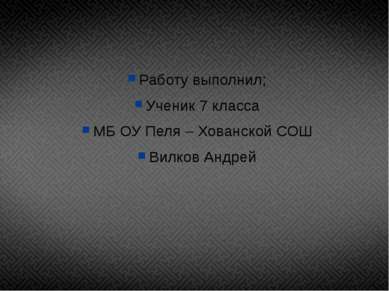 Работу выполнил; Ученик 7 класса МБ ОУ Пеля – Хованской СОШ Вилков Андрей