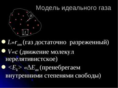 Модель идеального газа L»rат (газ достаточно разреженный) V«c (движение молек...