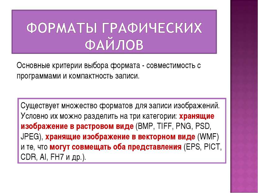 Основные критерии выбора формата - совместимость с программами и компактность...