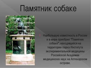 Памятник собаке Наибольшую известность в России и в мире приобрел "Памятник с...