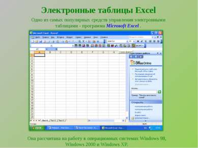 Электронные таблицы Excel Одно из самых популярных средств управления электро...