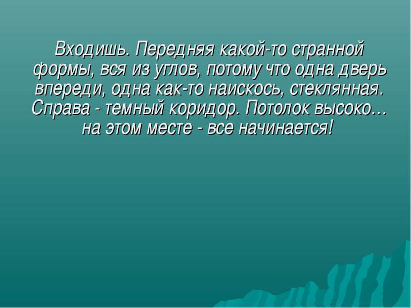 Входишь. Передняя какой-то странной формы, вся из углов, потому что одна двер...