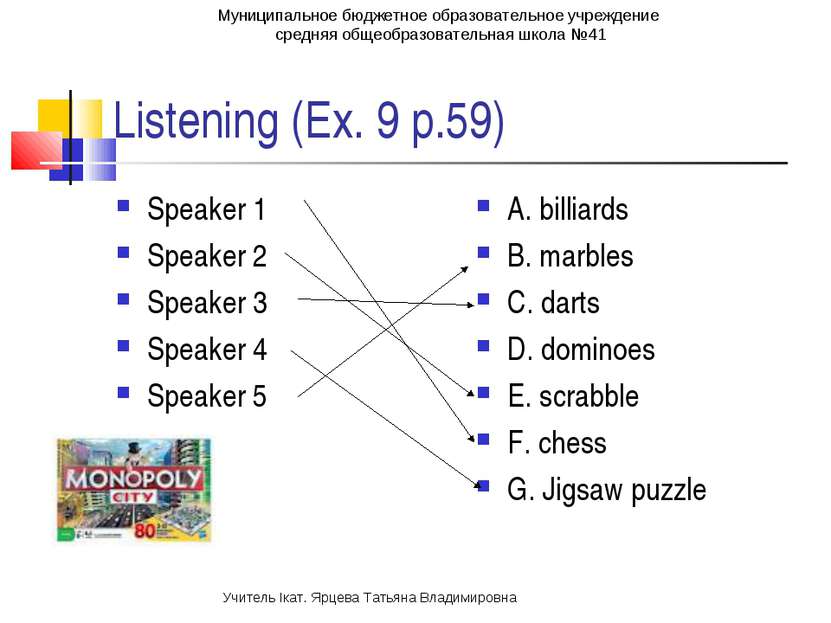 Listening (Ex. 9 p.59) Speaker 1 Speaker 2 Speaker 3 Speaker 4 Speaker 5 A. b...