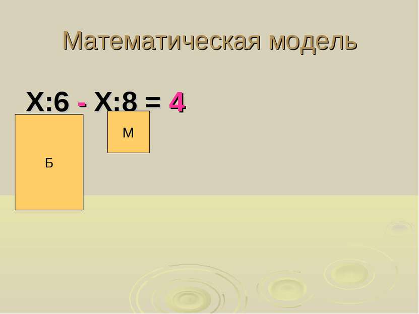 Математическая модель Х:6 - Х:8 = 4 Б М