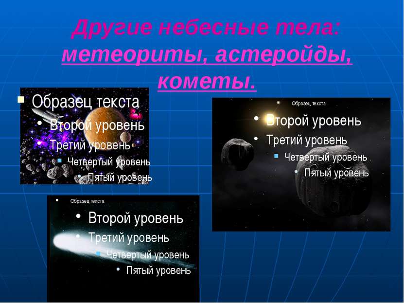 Другие небесные тела: метеориты, астеройды, кометы.