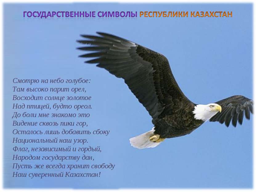 Смотрю на небо голубое:  Там высоко парит орел,  Восходит солнце золотое  Над...