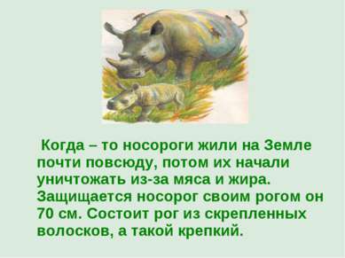 Когда – то носороги жили на Земле почти повсюду, потом их начали уничтожать и...