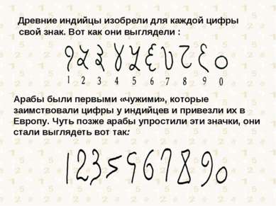 Древние индийцы изобрели для каждой цифры свой знак. Вот как они выглядели : ...
