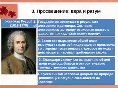 3. Просвещение: вера и разум Жан-Жак Руссо (1612-1778) Государство возникает ...