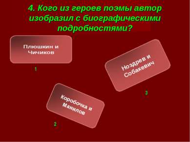 4. Кого из героев поэмы автор изобразил с биографическими подробностями? 1 1 2 3