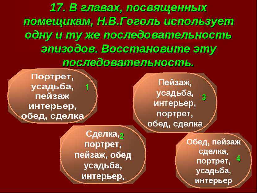 17. В главах, посвященных помещикам, Н.В.Гоголь использует одну и ту же после...