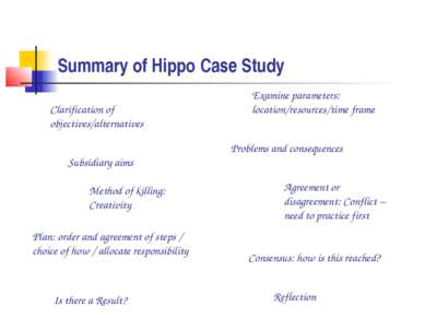 Summary of Hippo Case Study Examine parameters: location/resources/time frame...