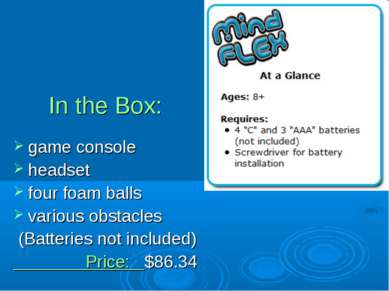 In the Box: game console headset four foam balls various obstacles (Batteries...