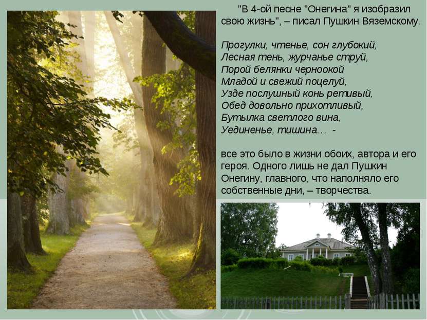 "В 4-ой песне "Онегина" я изобразил свою жизнь", – писал Пушкин Вяземскому. П...