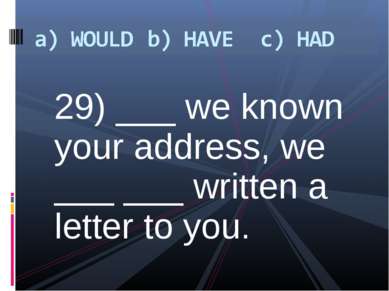 29) ___ we known your address, we ___ ___ written a letter to you.