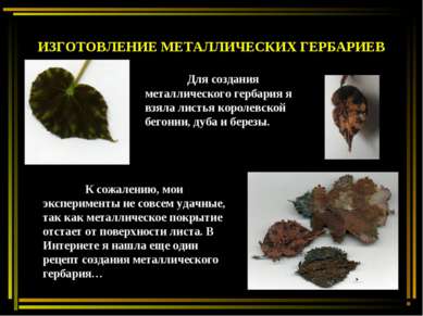 ИЗГОТОВЛЕНИЕ МЕТАЛЛИЧЕСКИХ ГЕРБАРИЕВ Для создания металлического гербария я в...