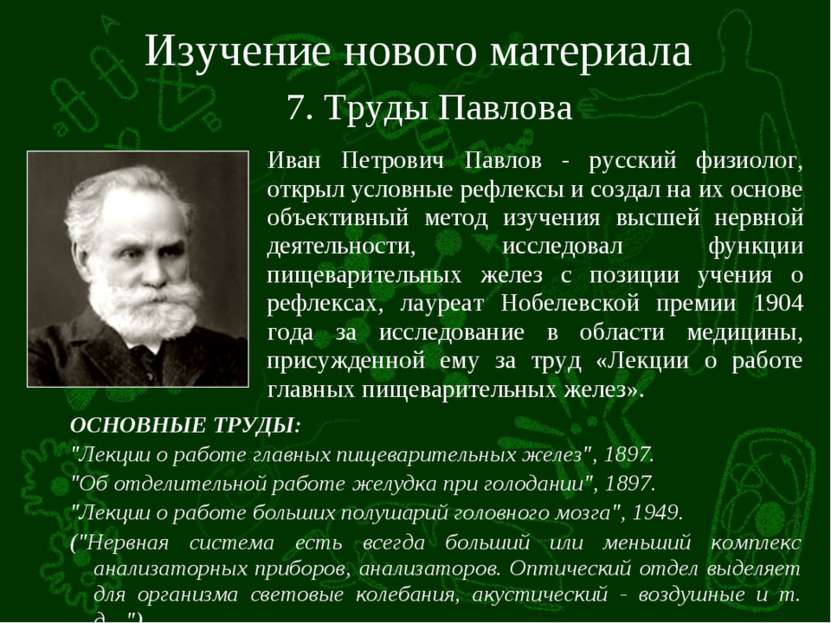 Изучение нового материала Иван Петрович Павлов - русский физиолог, открыл усл...