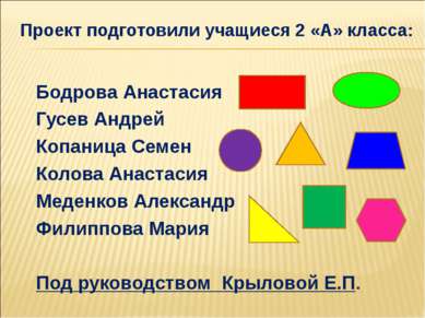 Проект подготовили учащиеся 2 «А» класса: Бодрова Анастасия Гусев Андрей Копа...