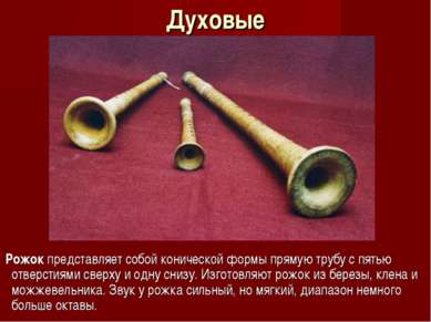 Духовые Рожок представляет собой конической формы прямую трубу с пятью отверс...