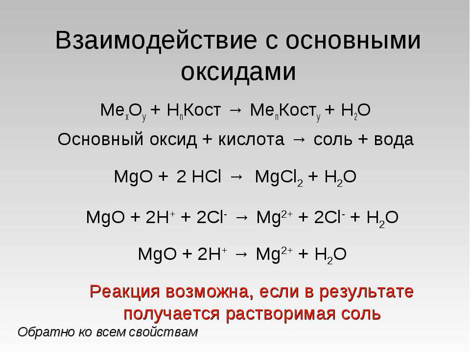 Основной оксид плюс кислота соль плюс вода. Основный оксид кислота соль вода. Взаимодействие кислот с основными оксидами. Взаимосвязь основных оксидов с кислотами. Реакции основных оксидов с кислотными оксидами.