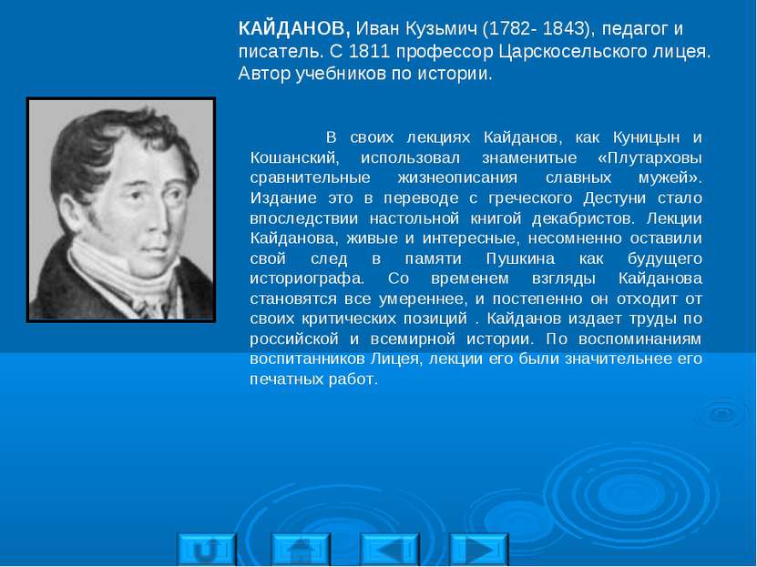КАЙДАНОВ, Иван Кузьмич (1782- 1843), педагог и писатель. С 1811 профессор Цар...