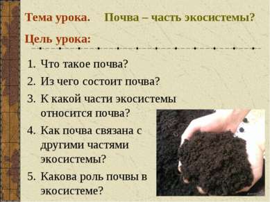 Почва – часть экосистемы? Тема урока. Что такое почва? Из чего состоит почва?...