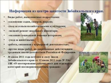Информация из центра занятости Забайкальского края. Виды работ, выполняемые п...