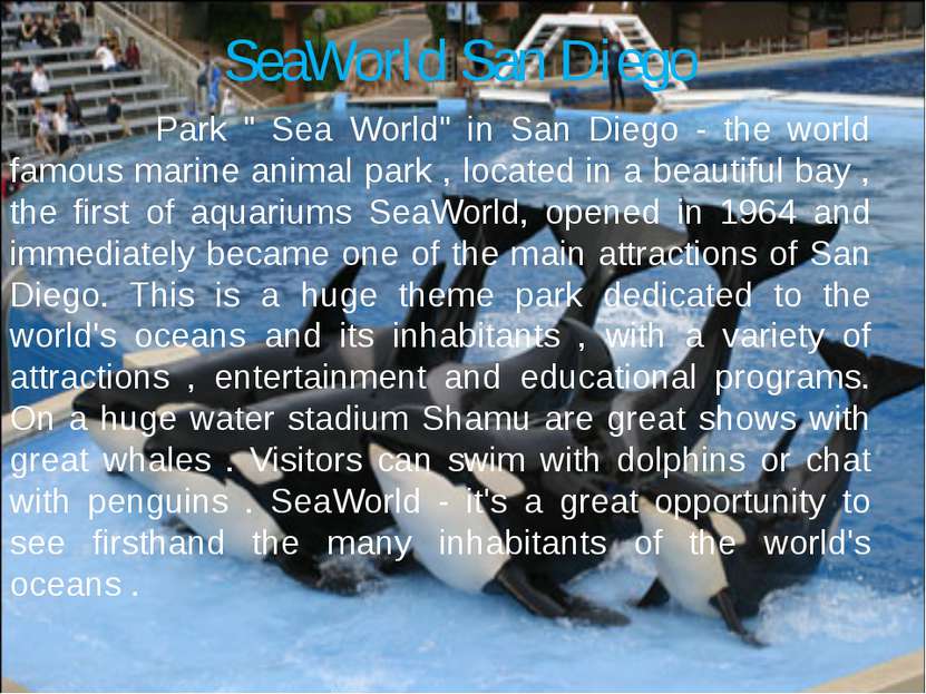 SeaWorld San Diego Park " Sea World" in San Diego - the world famous marine a...