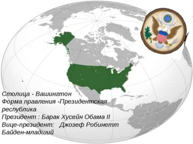 Столица - Вашингтон Форма правления -Президентская республика Президент : Бар...
