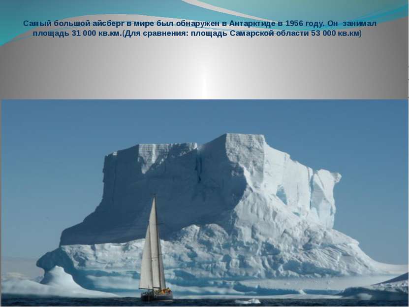 Самый большой айсберг в мире был обнаружен в Антарктиде в 1956 году. Он заним...
