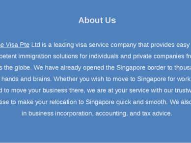 About Us One Visa Pte Ltd is a leading visa service company that provides eas...
