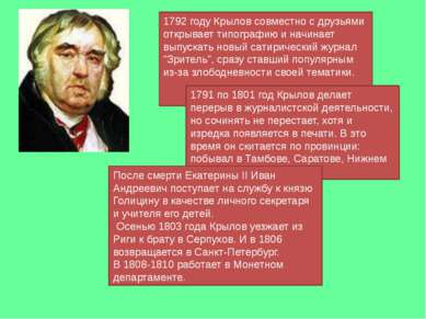 1792 году Крылов совместно с друзьями открывает типографию и начинает выпуска...