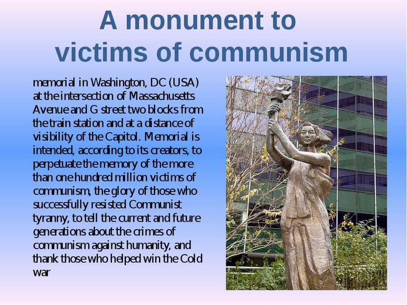 A monument to victims of communism memorial in Washington, DC (USA) at the in...
