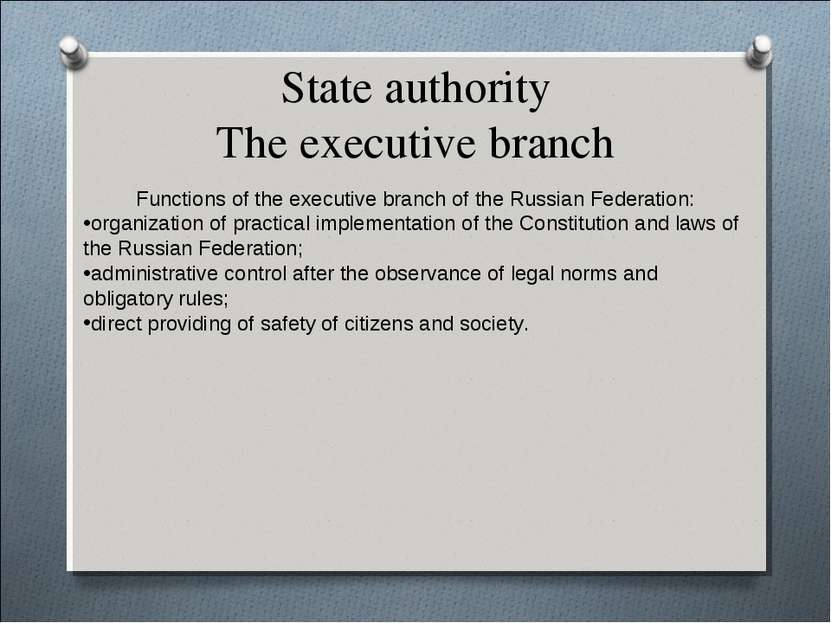 State authority The executive branch Functions of the executive branch of the...