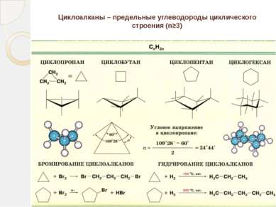 Циклоалканы – предельные углеводороды циклического строения (n≥3)
