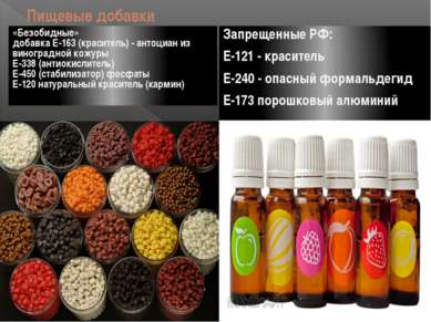 Пищевые добавки Запрещенные РФ: Е-121 - краситель Е-240 - опасный формальдеги...