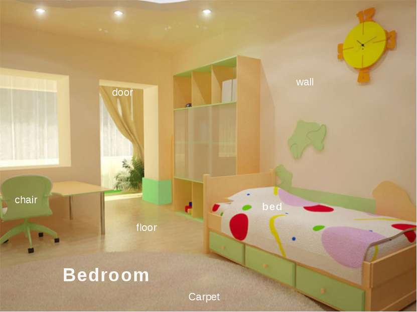 Bedroom bed door chair Carpet floor wall