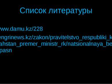 Список литературы www.damu.kz/228 tengrinews.kz/zakon/pravitelstvo_respubliki...