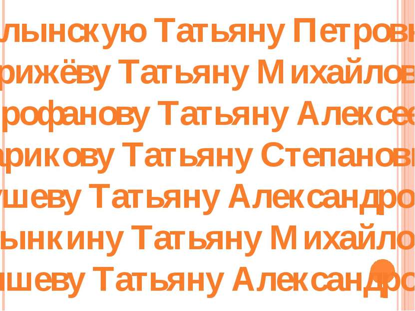 Галынскую Татьяну Петровну, Стрижёву Татьяну Михайловну, Митрофанову Татьяну ...