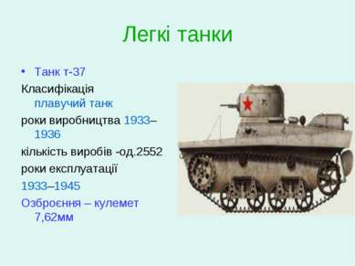 Легкі танки Танк т-37 Класифікація плавучий танк роки виробництва 1933–1936 к...