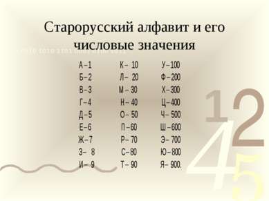 Старорусский алфавит и его числовые значения