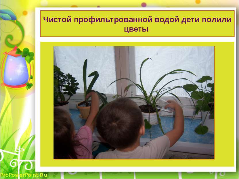 Чистой профильтрованной водой дети полили цветы ProPowerPoint.Ru