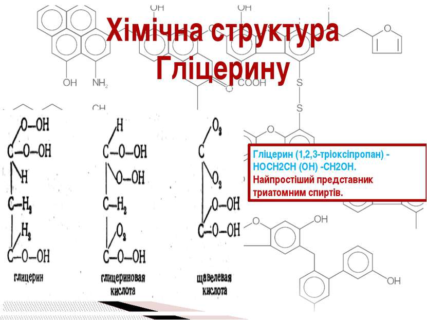 Хімічна структура Гліцерину Гліцерин (1,2,3-тріоксіпропан) - HOCH2CH (OH) -CH...