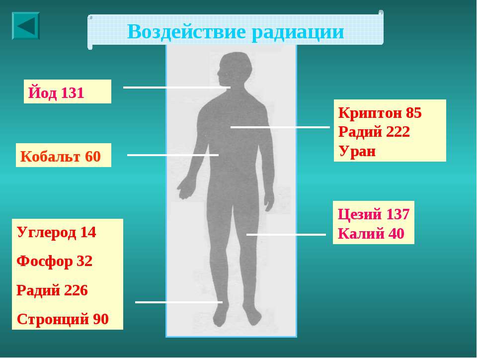 Радий 222. Йод 131. Влияние цезия на организм человека. Радиоактивный йод 131. Воздействие радиации на организм человека.