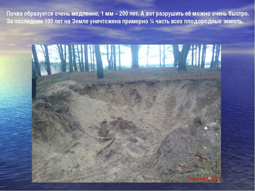 Почва образуется очень медленно, 1 мм – 200 лет. А вот разрушить её можно оче...
