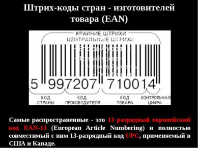 Штрих-коды стран - изготовителей товара (EAN) Самые распространенные - это 13...